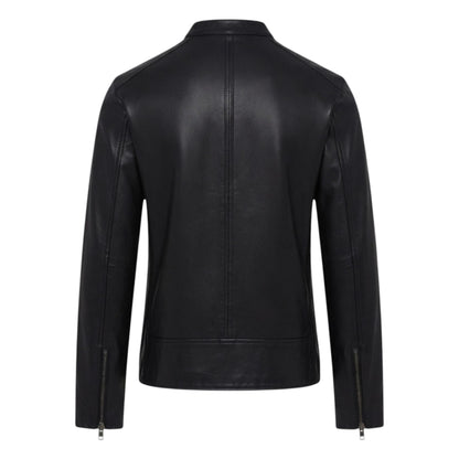 Mens Leather Stand Collar Cafe Racer Biker Jacket - E184