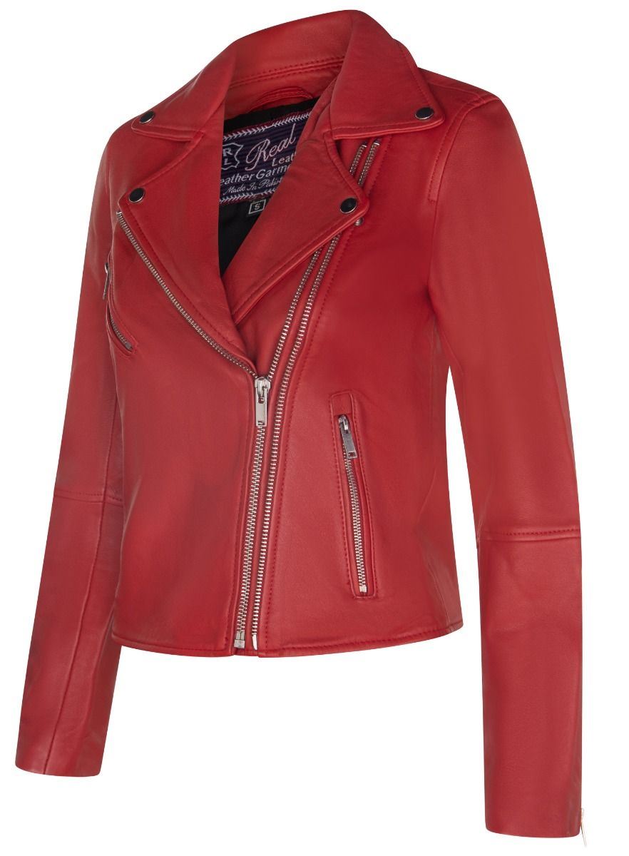 Womens Leather Retro Biker Jacket-Madeley - Upperclass Fashions 