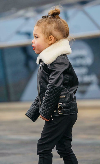 Kids Girls 100% Leather Detachable Collar Biker Jackets (3-13 Years)
