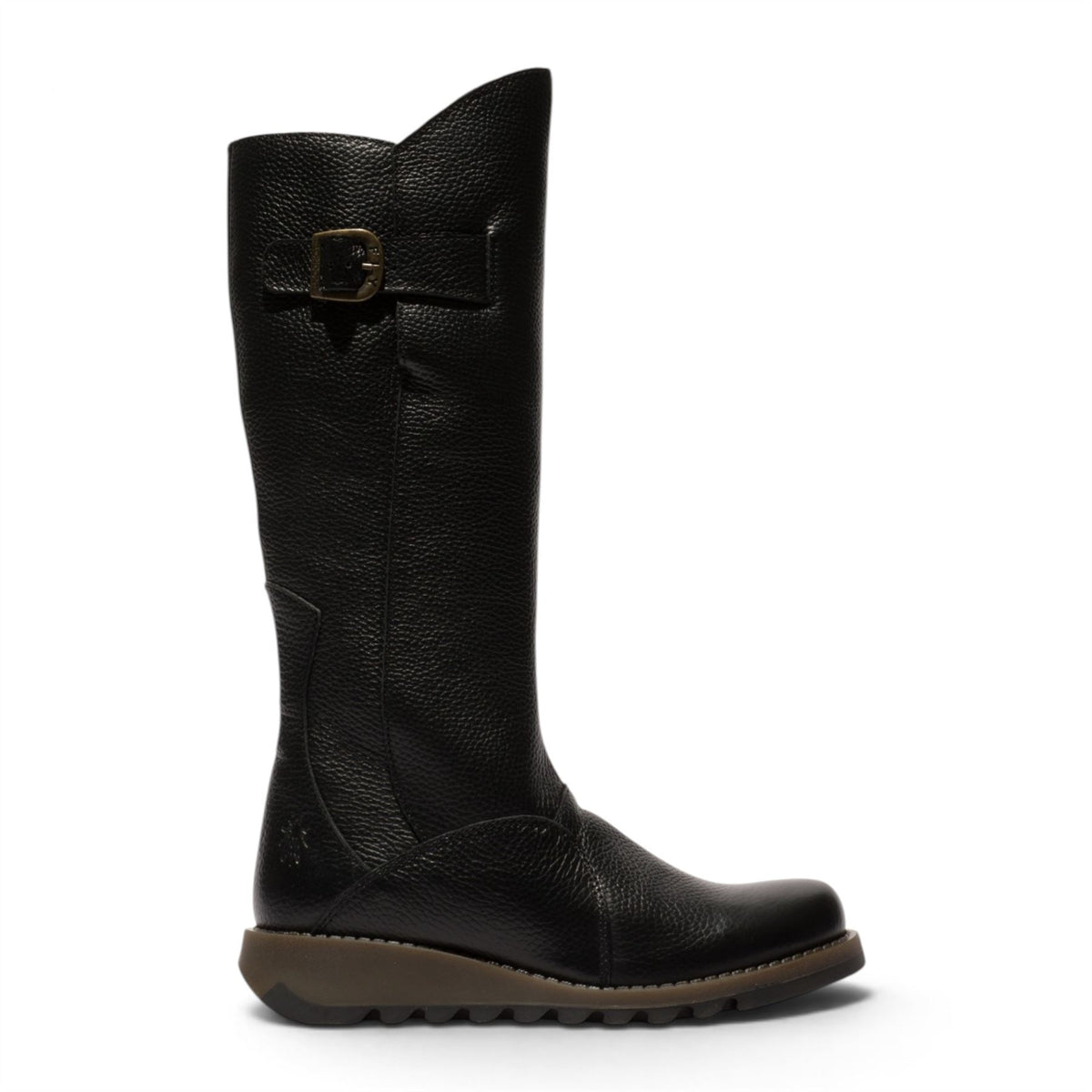 Fly London Womens Black Leather Wedge Heel Knee High Long Boots - MOL2
