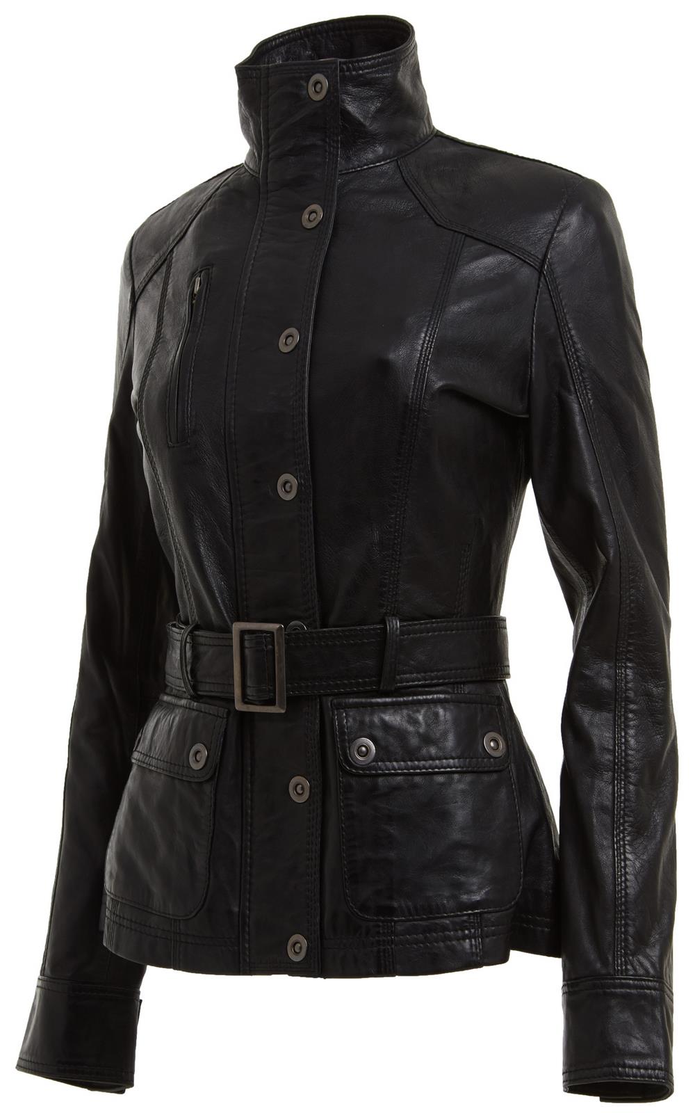 Womens Leather Military-Inspired Biker Jacket-Middleton