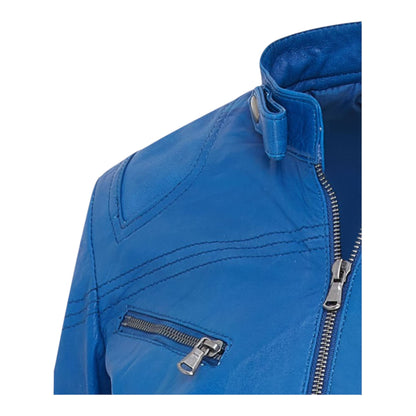 Womens Slim-Fit Leather Biker Jacket-Maldon