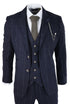 Mens 3 Piece Wool Suit Navy Blue Tweed Check Peaky Blinders 1920 Gatsby Formal - Upperclass Fashions 