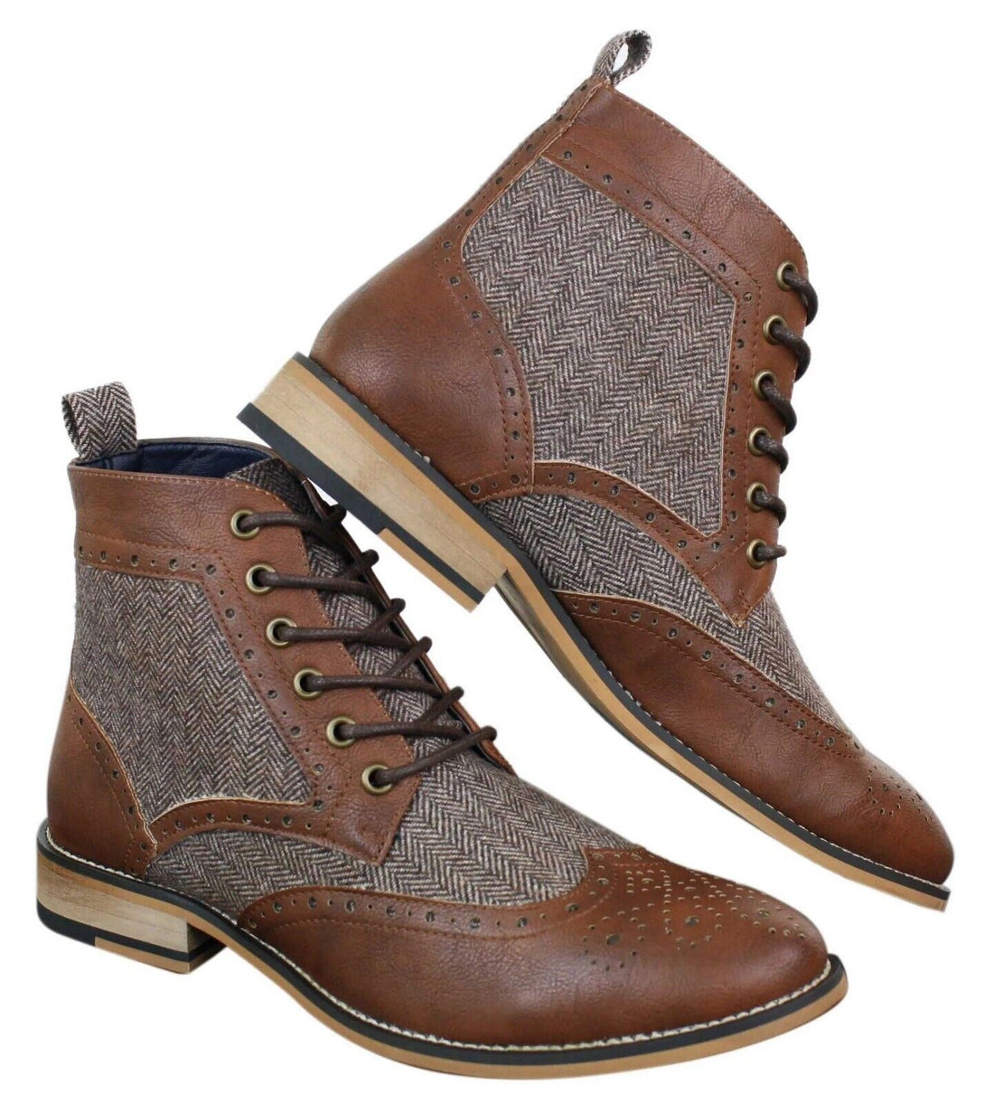 Mens Classic Tweed Oxford Ankle Boots in Brown Leather - Upperclass Fashions 
