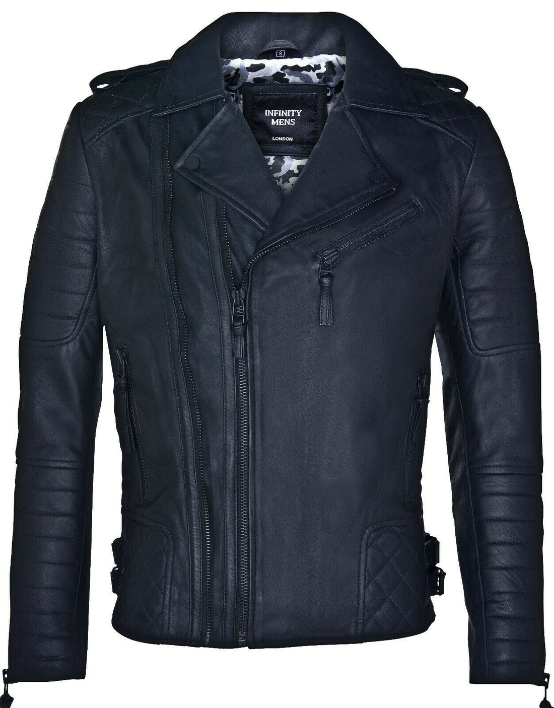 Mens Double Zip Leather Biker Jacket-Sandbach