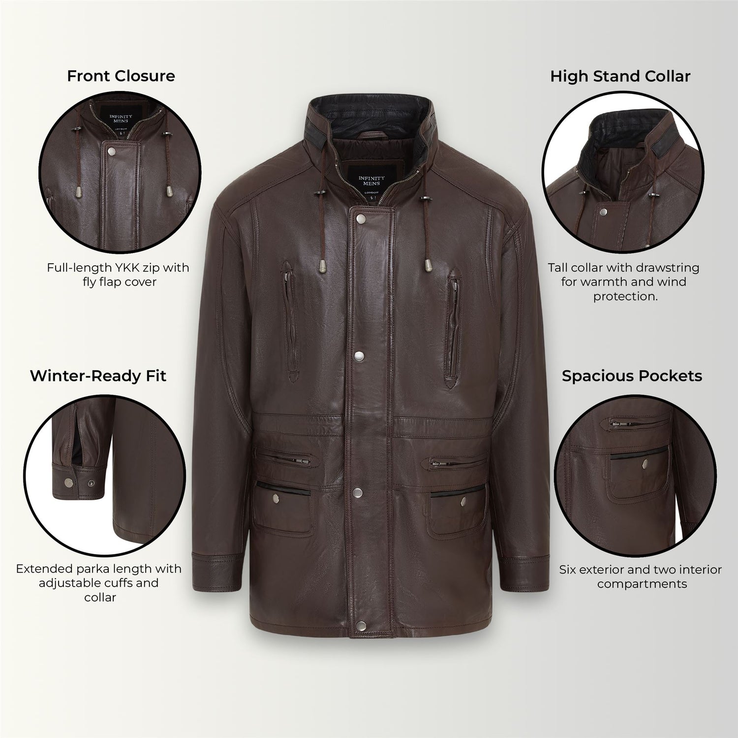 Mens Soft Italian Leather Parka Coat-Winnipeg