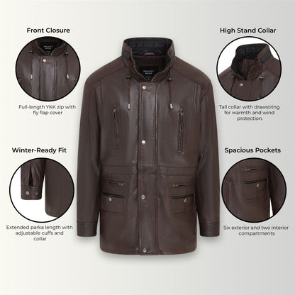 Mens Soft Italian Leather Parka Coat-Winnipeg