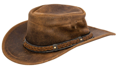 Cowboy Aussie Real Leather Hat Australian Tan Brown Western Outback Bush Hat