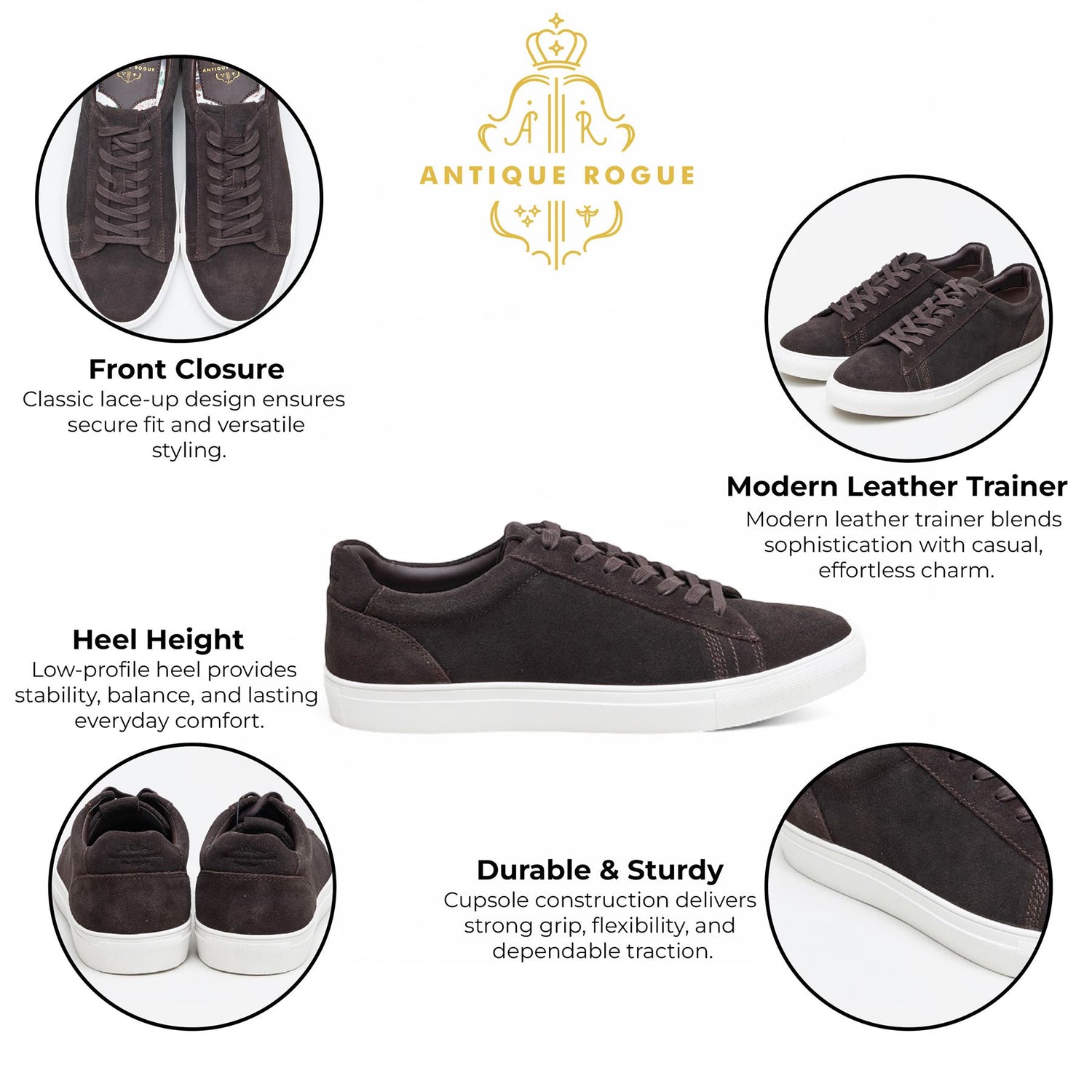 Antique Rogue Men’s Brown Suede Leather Trainer Sneaker Shoes - Gibbs