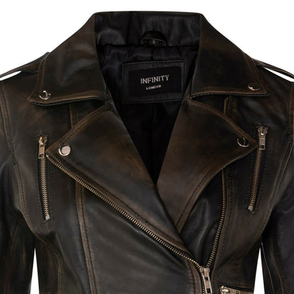 Womens Leather Brando Biker Jacket - Orlando