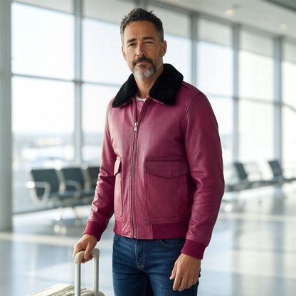Mens Leather Aviator Bomber Jacket - Lunar