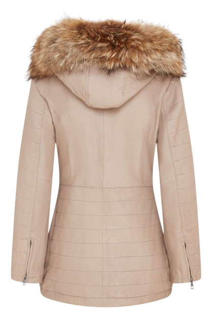 Womens Slim Fit  Leather Hooded Parka Jacket-Northam