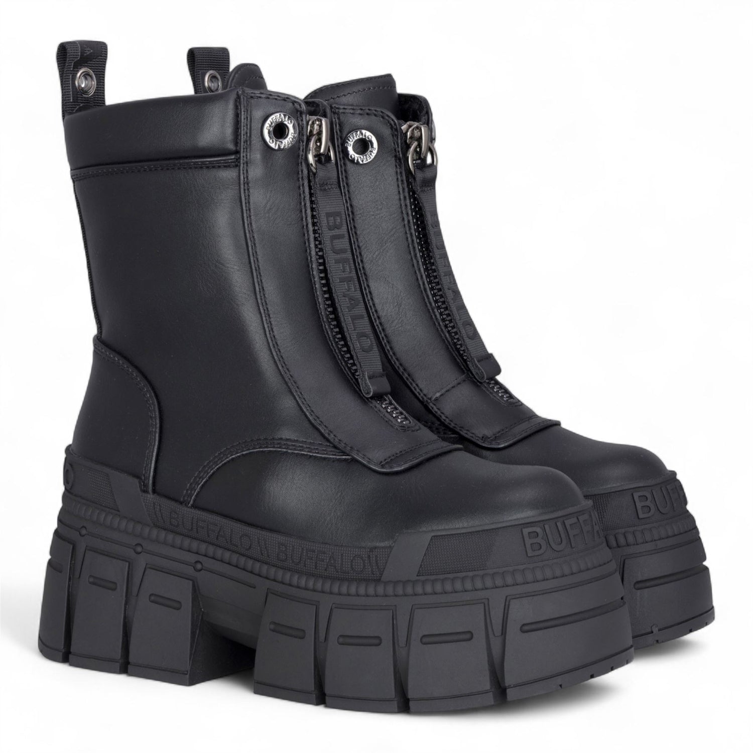 Buffalo Womens Black Chunky Platform Front Zip High Ankle Combat Boots - Gospher