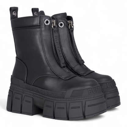 Buffalo Womens Black Chunky Platform Front Zip High Ankle Combat Boots - Gospher
