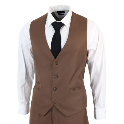 Mens IM1 Classic Plain Brown 3 Piece Suit - Upperclass Fashions 
