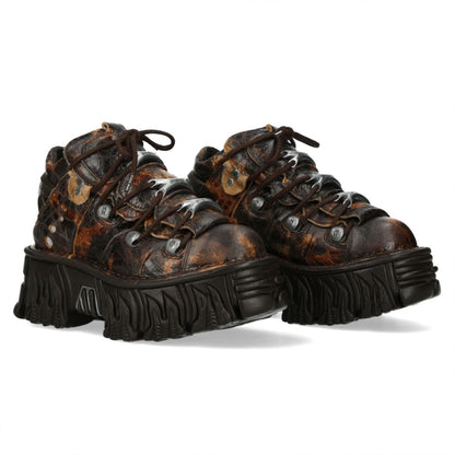 New Rock M-106-C194 Brown Flame Leather Gothic Ankle Platform Boots