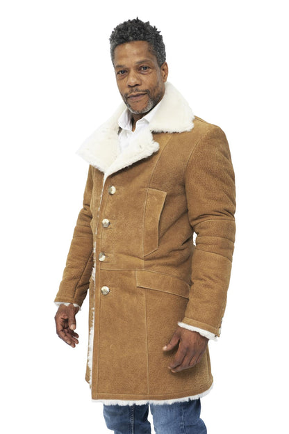 Mens Long Sheepskin shearling Trench Coat-Lewes
