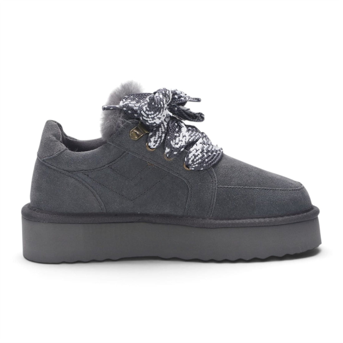 Women’s Grey Genuine Sheepskin Fur-Lined Winter Wedge Trainers - Moonstone