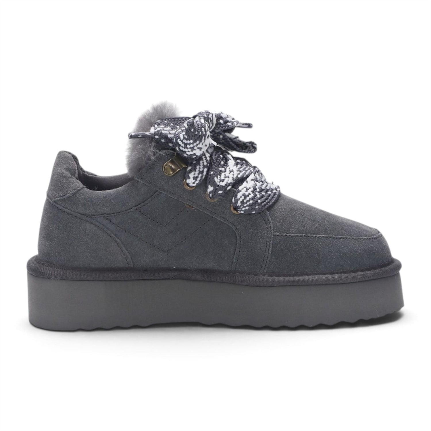 Women’s Grey Genuine Sheepskin Fur-Lined Winter Wedge Trainers - Moonstone