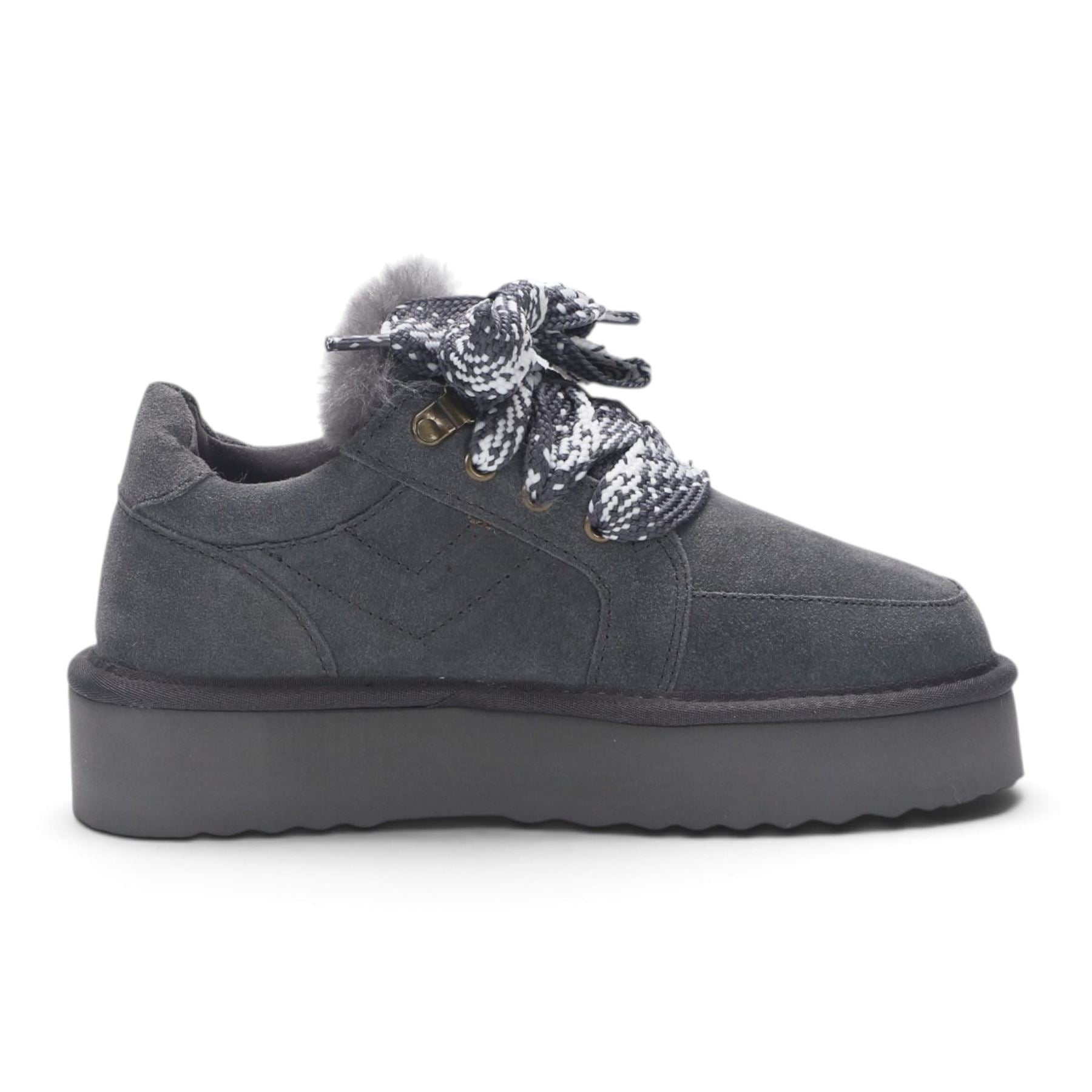 Women’s Grey Genuine Sheepskin Fur-Lined Winter Wedge Trainers - Moonstone