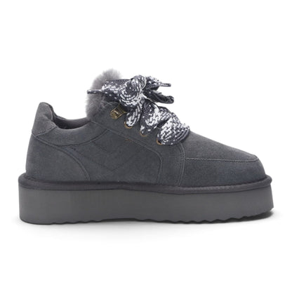Women’s Grey Genuine Sheepskin Fur-Lined Winter Wedge Trainers - Moonstone