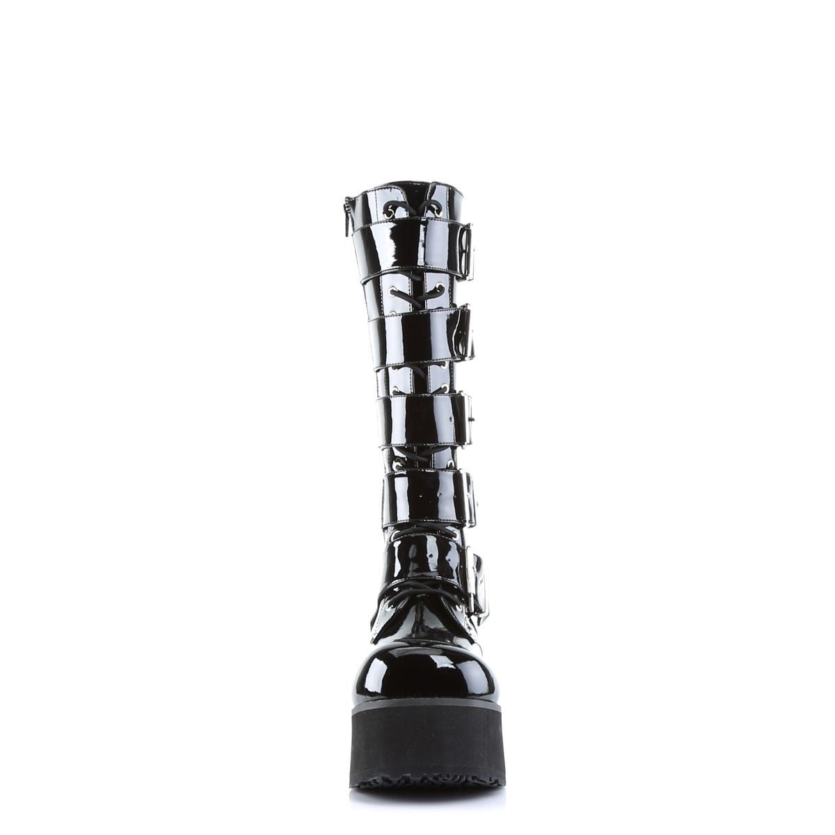 Demonia Trashville 518 Black Patent Leather Mid Calf Boots - Upperclass Fashions 
