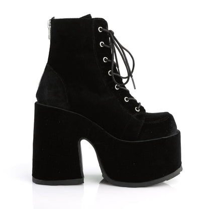 Demonia Camel 203 Black Velvet Platform Ankle Boots