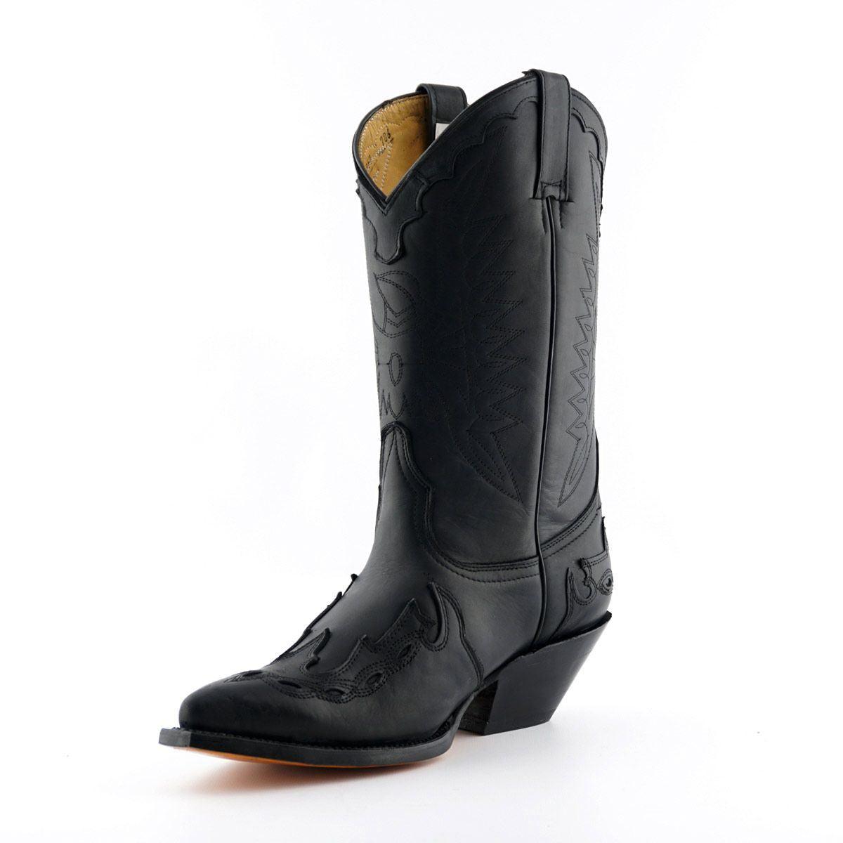 Grinders Unisex Black Leather Cowboy Boots-Arizona HI - Upperclass Fashions 