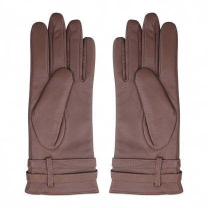 Womens Italian Leather Winter Buckle Soft Wool Lining Gloves - L-GLV-601