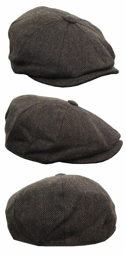 Mens Peaky Blinders Brown Tweed Gatsby Flat Baker Hat