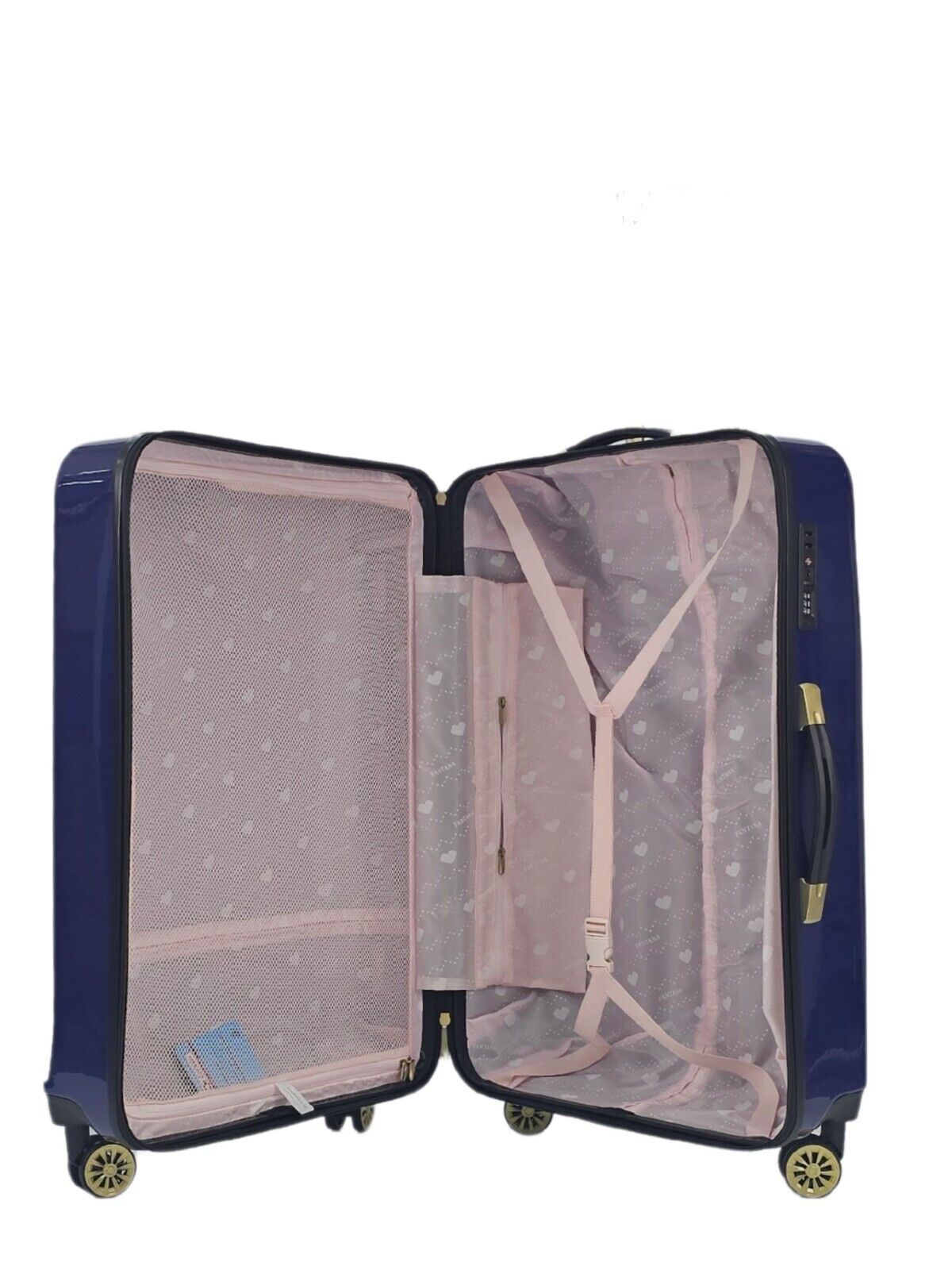 Hard Shell Blue 4 Wheel Suitcase Flower Print Luggage Cabin - Upperclass Fashions 