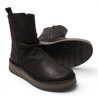 Fly London Womens Black Suede Leather Zip Up Platform Ankle Boots - RENO053FLY