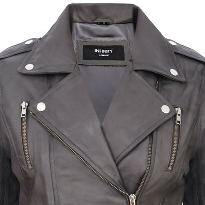 Womens Leather Brando Biker Jacket-Loddon