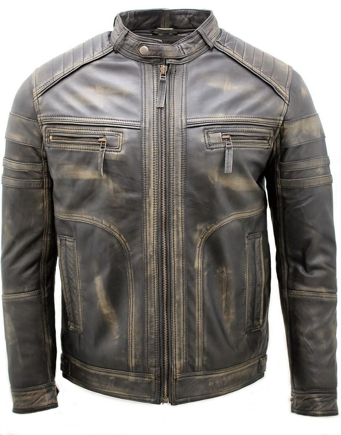 Mens Sohisticated Leather Biker Jacket-Southwold - Upperclass Fashions 