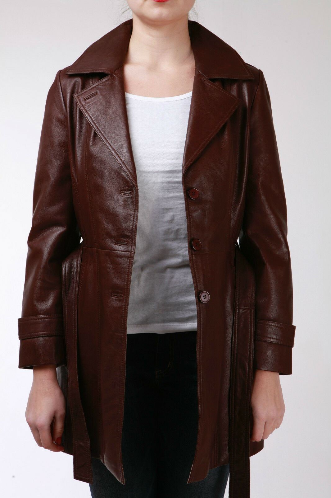 Womens 3/4 Length Tie Belt Trench Coat-Oldbury