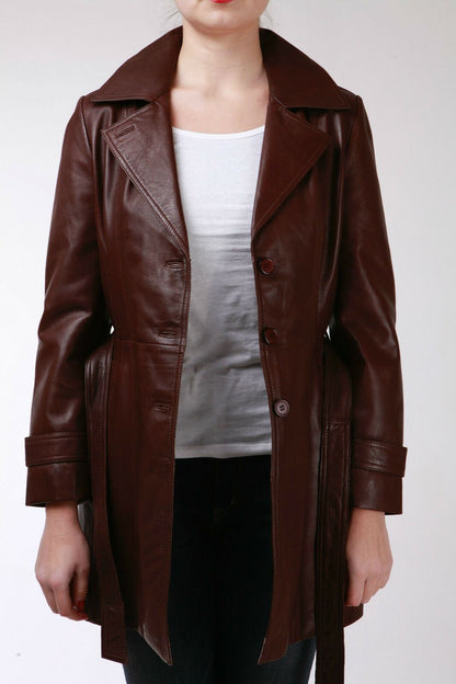 Womens 3/4 Length Tie Belt Trench Coat-Oldbury