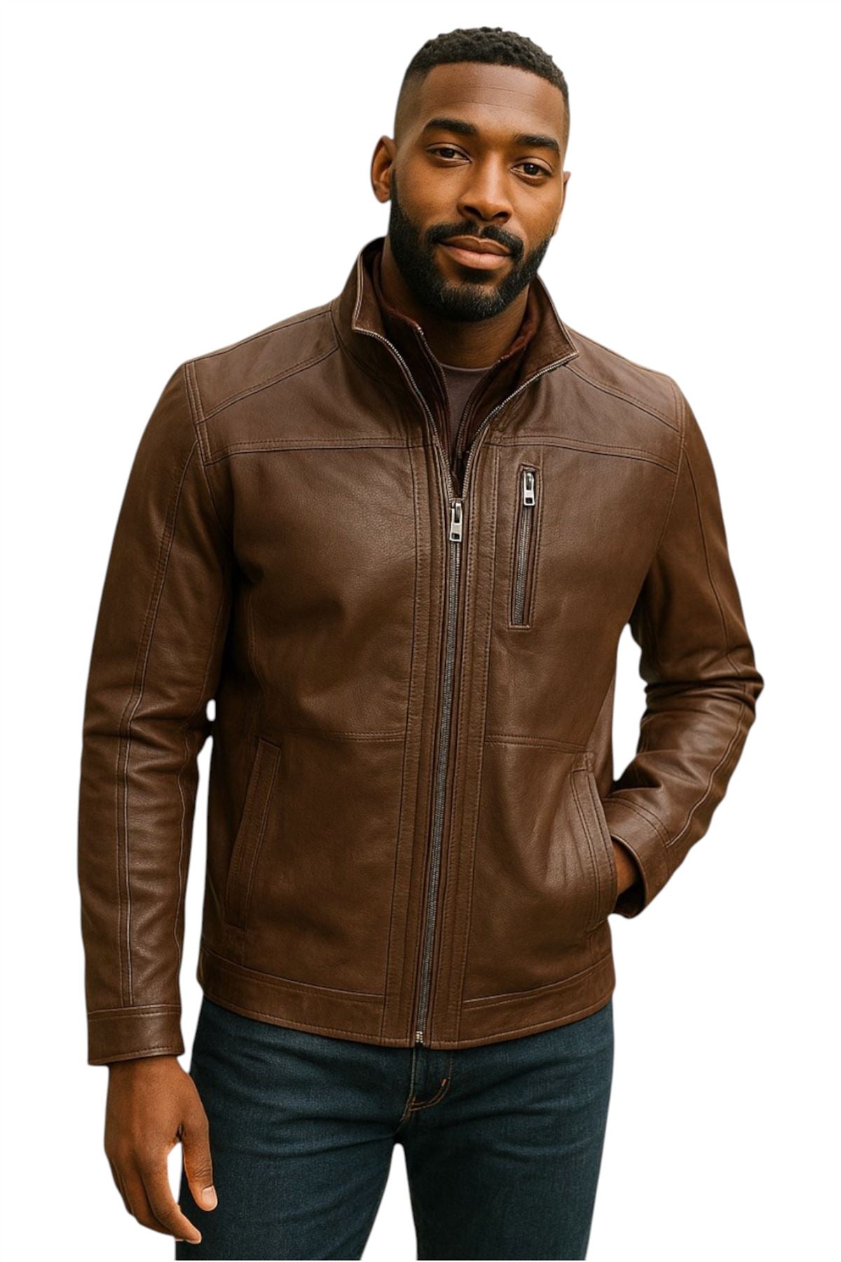 Mens Warm Mid-Length Leather Biker Coat - Sikander