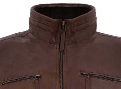 Mens Classic Leather Biker Jacket-Stevenage - Upperclass Fashions 