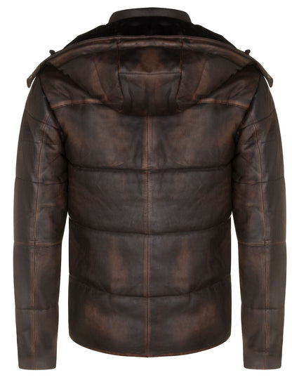 Mens Hooded Puffer Leather Bomber Jacket-Corbridge