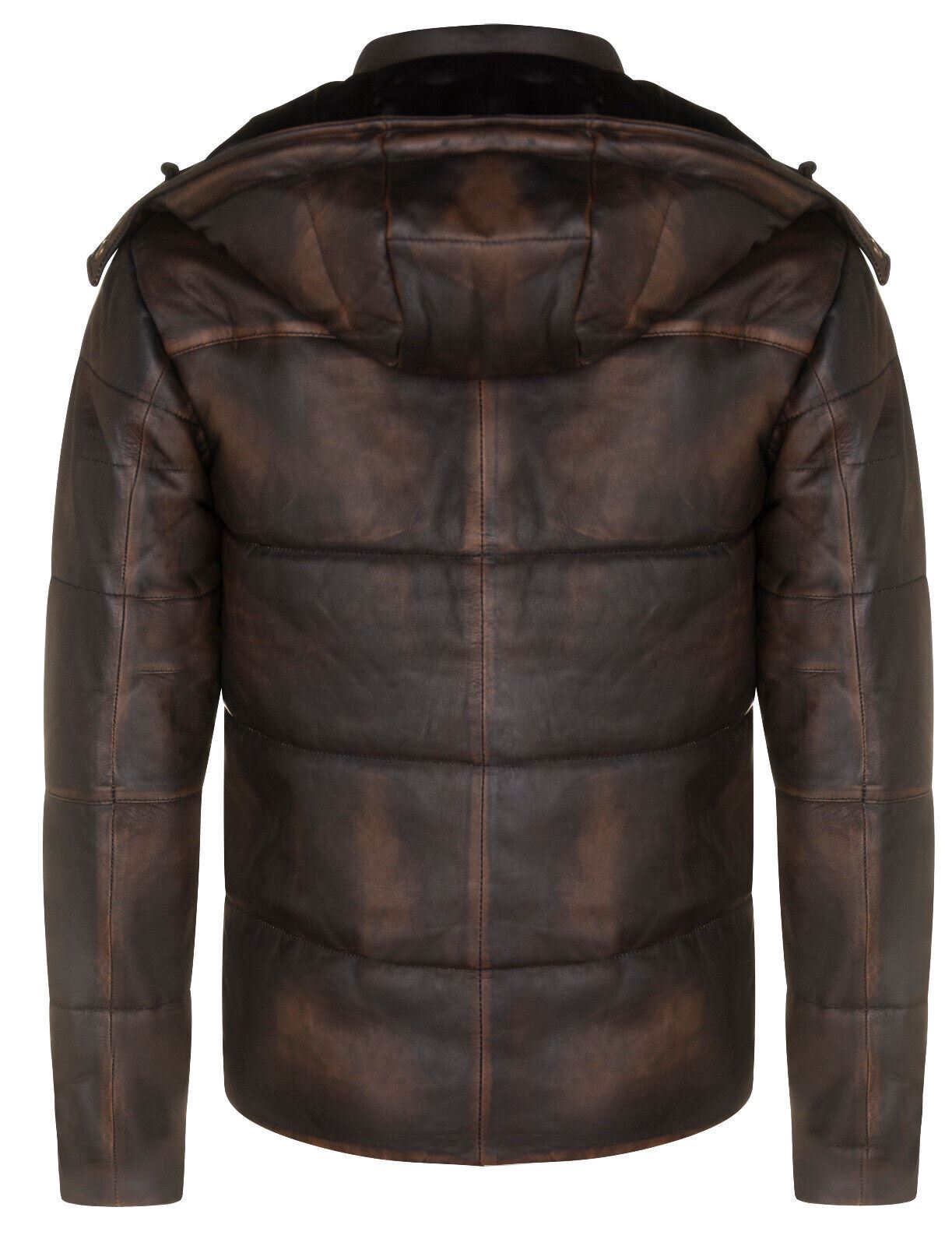 Mens Hooded Puffer Leather Bomber Jacket-Corbridge