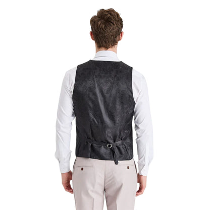 Mens Cream Suit with Black Waistcoat 3 Piece Wedding Suit - Mayfair