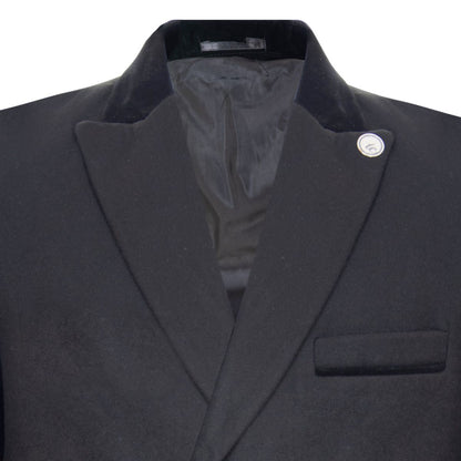 Mens 3/4 Black Long Double Breasted Crombie Overcoat Wool Coat Peaky Blinders