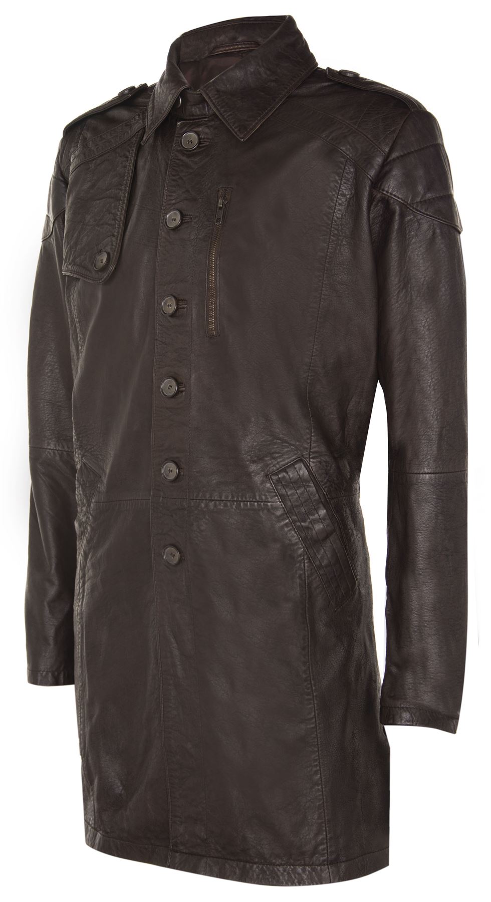 Mens Long Leather Trench Coat-Filton