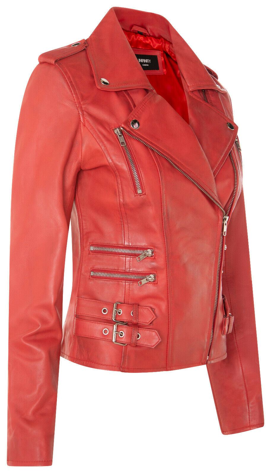Womens Leather Brando Biker Jacket-Loddon