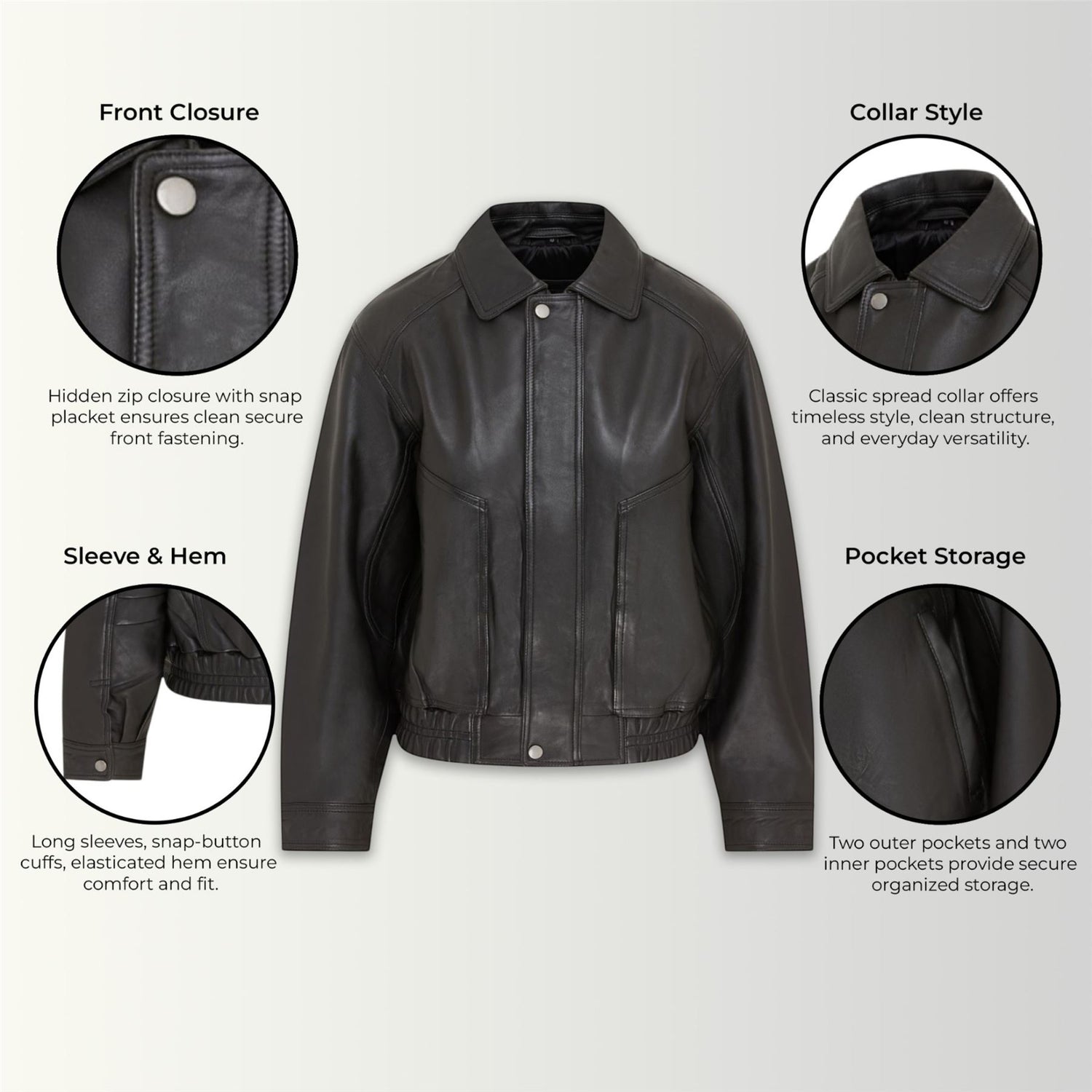 Womens Leather Biker Bomber Oversized Jacket - Blouson