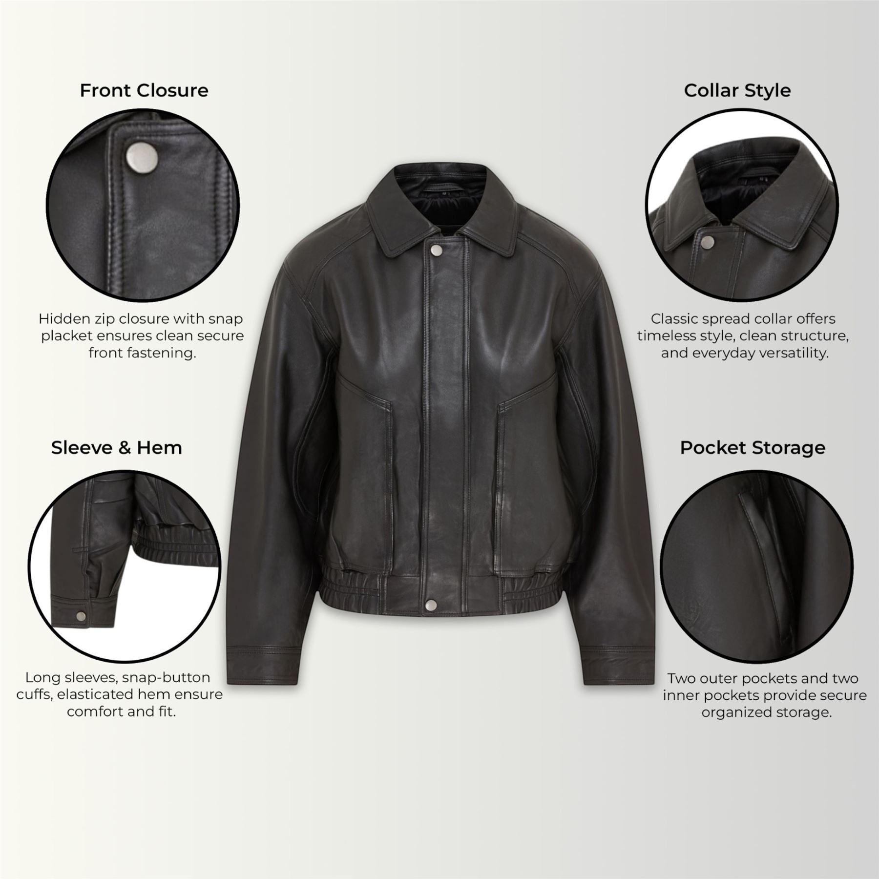 Womens Leather Biker Bomber Oversized Jacket - Blouson