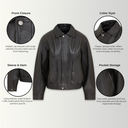 Womens Leather Biker Bomber Oversized Jacket - Blouson