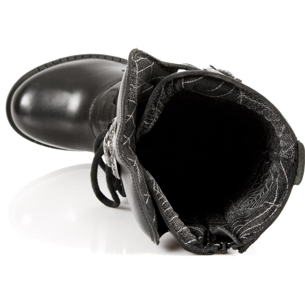 New Rock Ladies Black Buckle Laced Knee-High Boots- TR004-S1