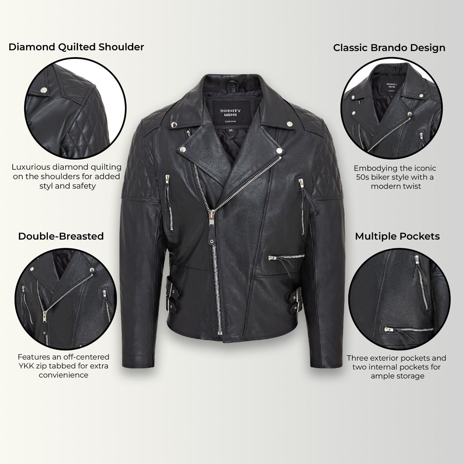 Mens Cowhide Leather Brando Biker Jacket - Tottenham