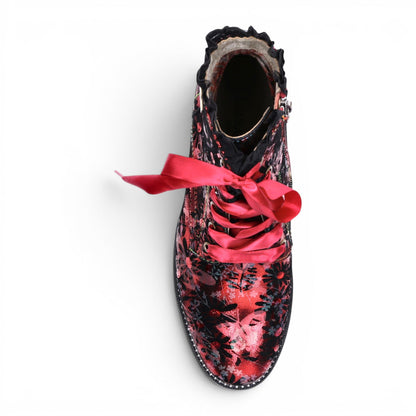 Laura Vita Floral Womens Gothic Victorian Red Leather Ankle Heeled Boots - Emcmao-45